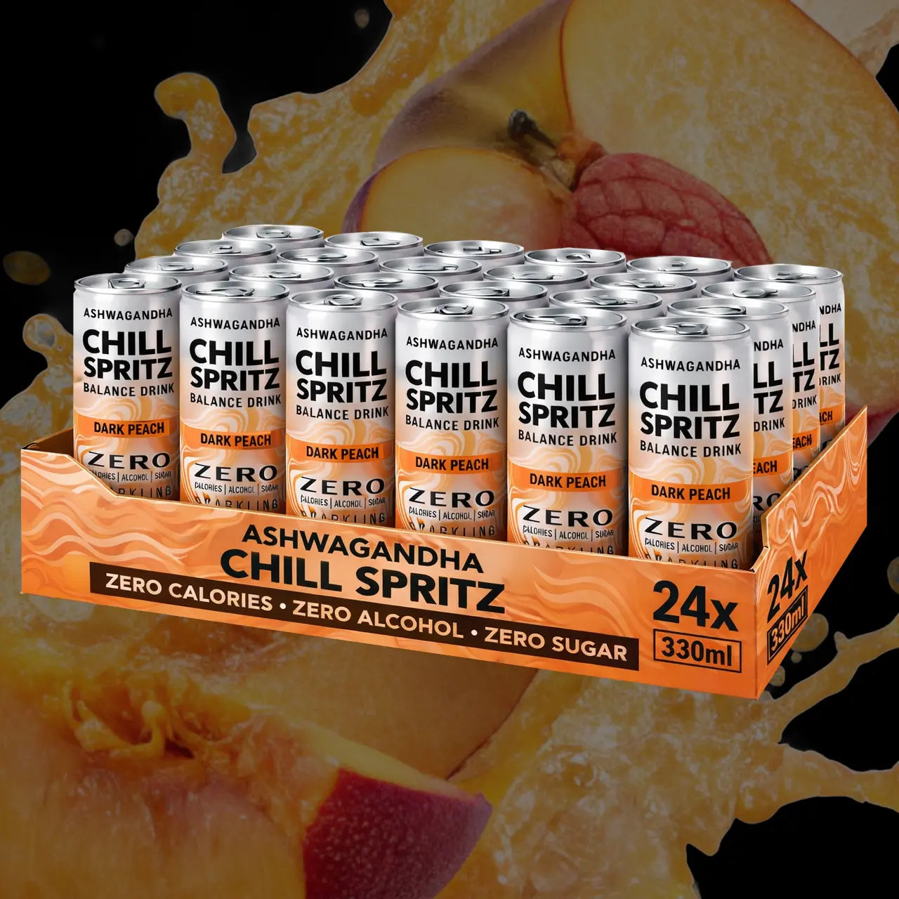 Ashwagandha Chill Spritz – Dark Peach 24er Tray (24 x 330ml)-1